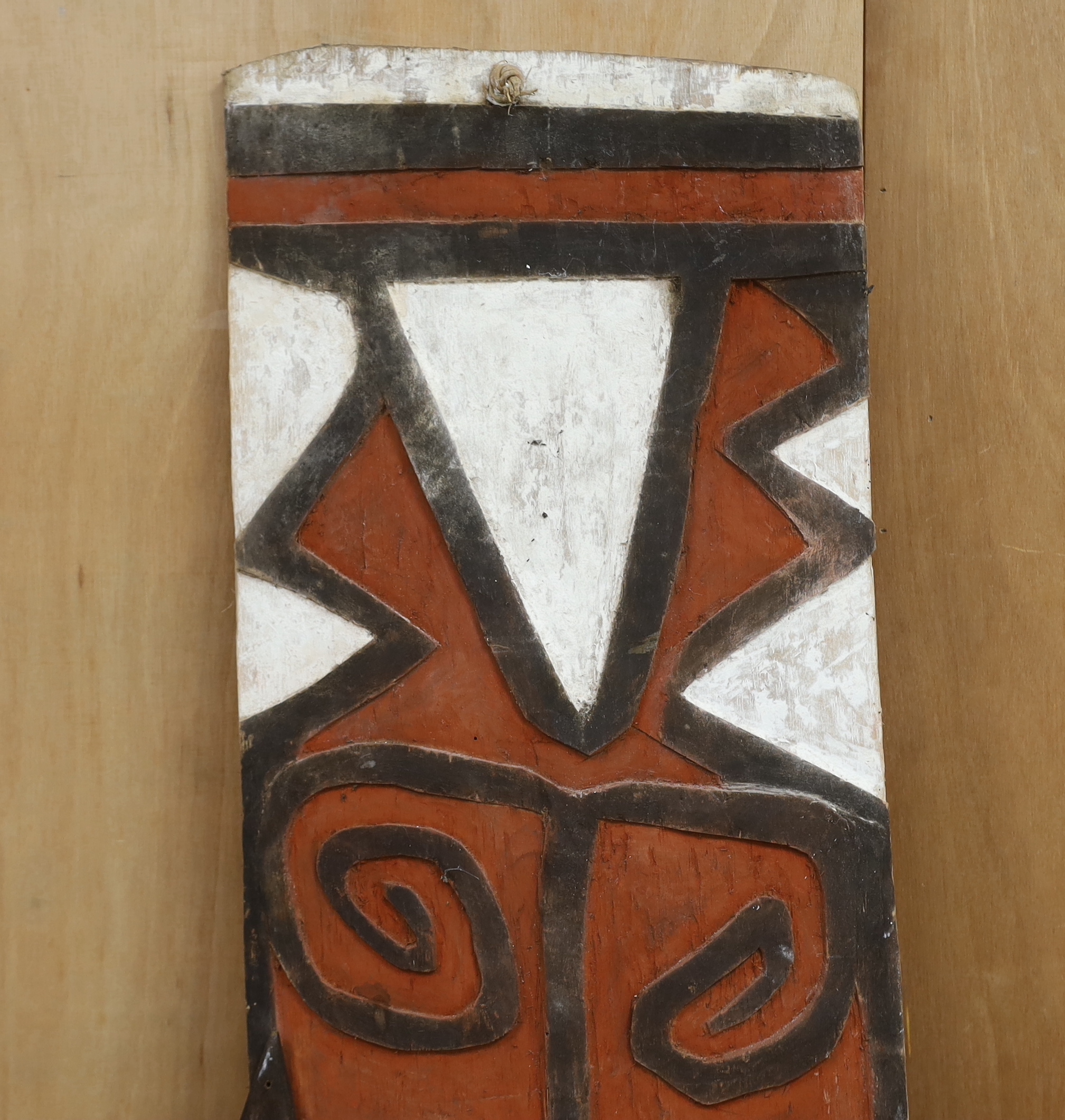 Three Papua New Guinea painted wooden shields, tallest 164cm